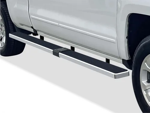 Vista 24 de APS - Estribos iBoard para Chevrolet con cabina extendida de 2 puertas completas + 2 puertas de apertura inversa, 4 pulgadas, Aluminio negro