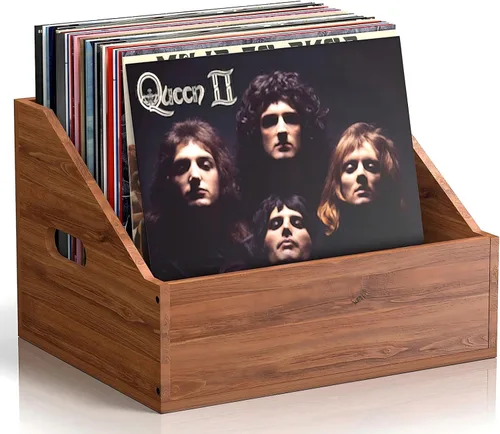 Vista 12 de Almacenamiento de Discos de Vinilo de Madera, Caja de Vinilo Retro y Duradera y Soporte para Discos, Caja de Almacenamiento de Álbumes y Estuche