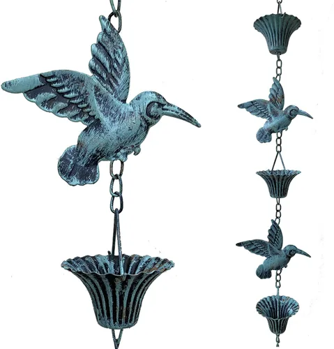 Vista 8 de Cadena de lluvia de 2.5 m, Cadenas de lluvia de colibrí para canalones, Cadena de bajante de reemplazo funcional y decorativa para exterior, Cadenas