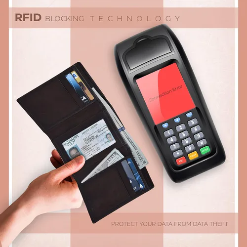 Vista 6 de ESTALON Slim RFID Wallets for Men - Genuine Leather Front Pocket Trifold Wallet