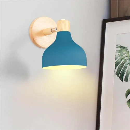Vista 7 de Scandinavian Retro Dimmable E27 Wall Lamp for Bedroom Living Room Hallway Kitchen Indoor Lighting(Azul Oxford,1 Pieza)