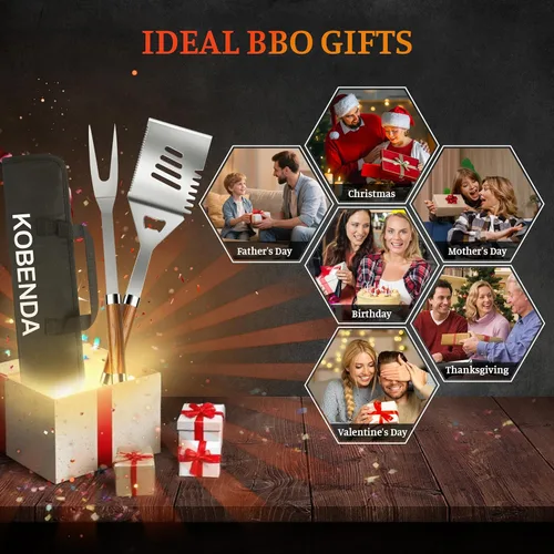 Vista 4 de Accesorios para parrilla de barbacoa, juego de parrilla de acero inoxidable con bolsa de almacenamiento, espátula, tenedor, cepillo de limpieza