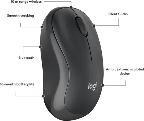 Vista 7 de Logitech M240 - Ratón Bluetooth silencioso, inalámbrico, compacto, portátil, seguimiento suave, batería de 18 meses, para Windows, macOS, ChromeOS