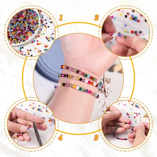 Vista 4 de 1000 cuentas de cristal de cristal de 0.157 pulgadas a granel facetadas de bicono espaciador cuentas para hacer joyas de bricolaje