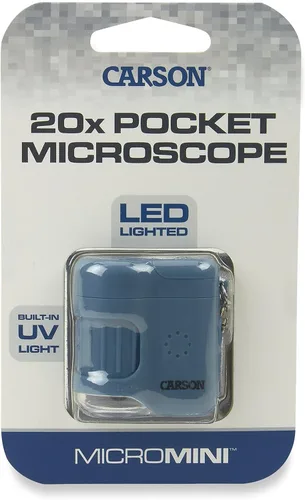 Vista 3 de Carson MicroMini 20x Microscopio de bolsillo para adultos, linterna UV y LED, azul (MM-280B)