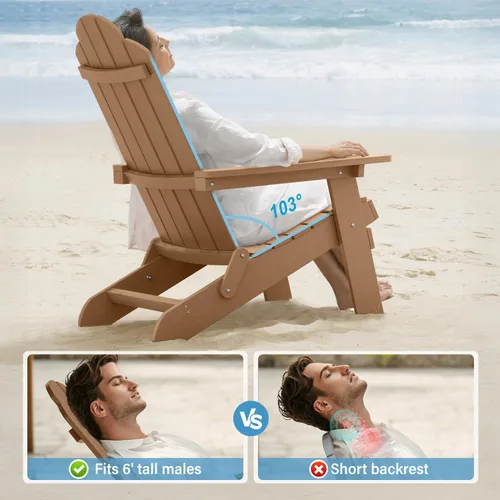 Vista 5 de MXIMU Silla Adirondack plegable para exteriores fácil de montar y cómodas sillas Adirondack, juego de 2 sillas de plástico compuesto para todo tipo