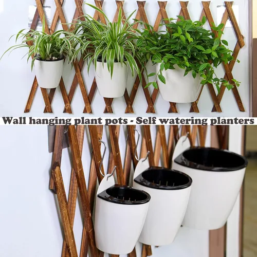 Vista 2 de Paquete de 6 macetas de plástico de 5 pulgadas para colgar en la pared, macetas que absorben la humedad para interiores y exteriores, violeta