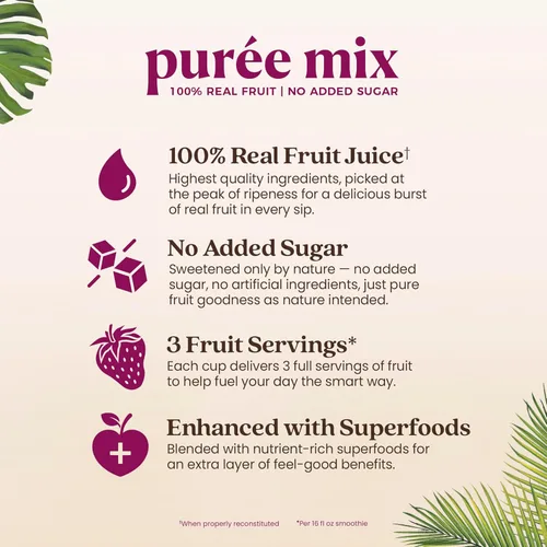 Vista 5 de Smartfruit Aloha Piña + Prebiótico – Puré de fruta 100% real con piña, plátano, manzana y coco – Ideal para batidos, jugos, yogur, cócteles, tés