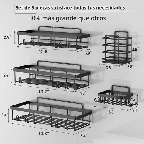Vista 5 de Liuoud Shower Caddy 5 Pack XL-Size Adhesive Stainless Steel Organizer