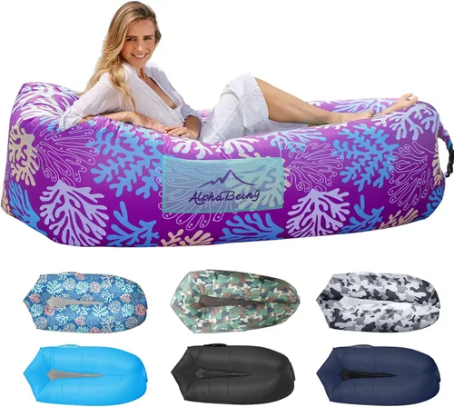 Vista 9 de AlphaBeing Tumbona inflable, sofá inflable portátil de malla, hamaca de aire hueca, silla de aire antifugas para acampar al aire libre, playa, viajes