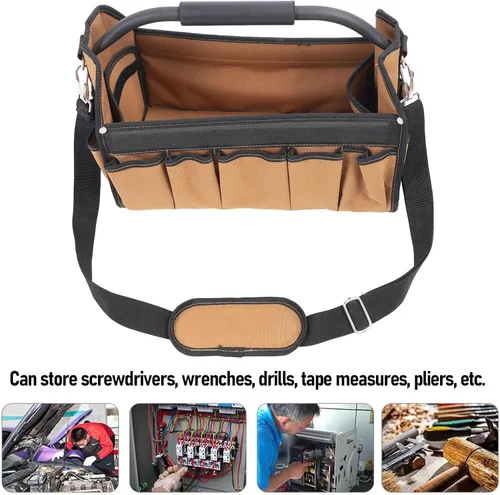Vista 6 de Topyond 16-Inch Electrician Tool Bag,32 Pockets Heavy Duty Tool Bags for Men,Wide Mouth Toolbag,Large Capacity Oxford Cloth Open Top Tool Organizer