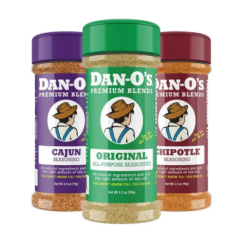 Vista 18 de Dan-O's Set de Condimentos de 3 Botellas, Botellas Pequeñas, Pack de 3, Incluye Condimentos Original, Cajun y Italian-O, Sin Azúcar, Cero Calorías