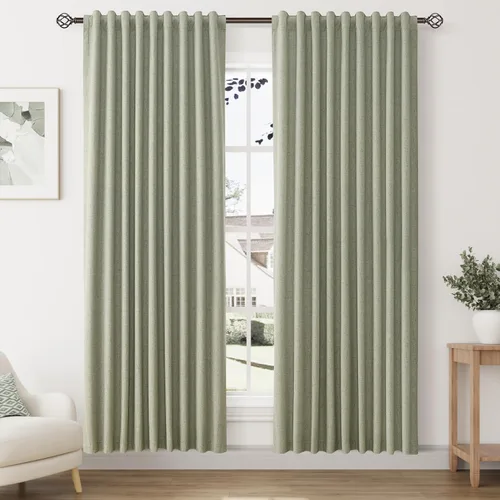 Vista 23 de Beige White 100% Blackout Curtains 84 Inch Length for Bedroom Back Tab Thick Heavy Black Out Linen Drapes Farmhouse Rustic Living Room Thermal