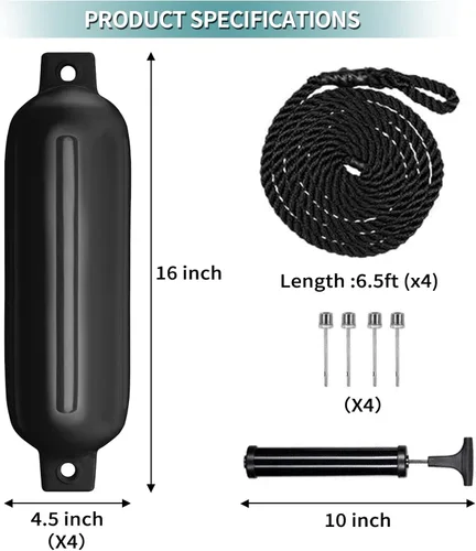 Vista 2 de Defensas de Barco Paquete de 4 4.5"/5.5"/6.5"/8.5" Defensas Marinas Inflables con Nervaduras con Líneas de Defensa 6.5ft Agujas y Bomba para Ojos