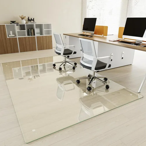 Vista 27 de [Vidrio templado] Tapete para silla de vidrio de 30 x 48 pulgadas, tapete de piso duro resistente con esquinas redondas y borde pulido, tapete
