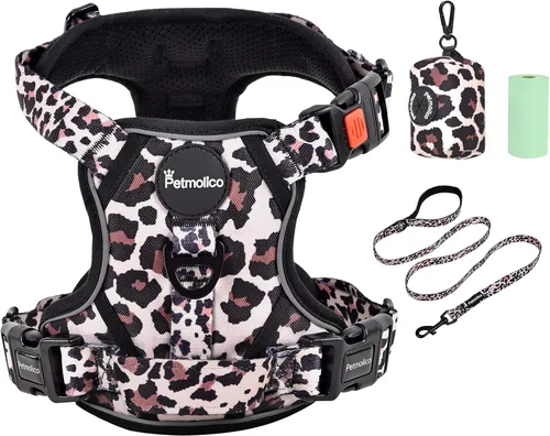 Vista 12 de Petmolico Juego de arnés para perro sin tirones con accesorio de correa, asa de fácil control, chaleco reflectante para razas pequeñas, chaleco