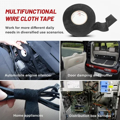 Vista 6 de RED WOLF Cinta de Tela para Arnés de Cableado Eléctrico 1 Pulgada x 50 Pies 3 Rollos Conducto de Cables Flexibilidad Alta Resistencia a la Abrasión