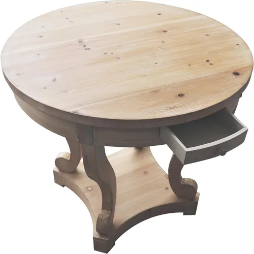 Vista 7 de Mesa auxiliar redonda de tamaño pequeño con patas curvas, estilo granja, mesa auxiliar para comedor, cocina, comedor o sala de estar, grano