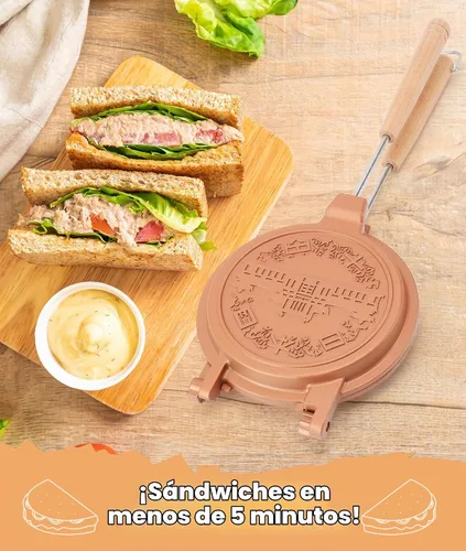 Vista 2 de Jectse Máquina de sándwiches calientes, waflera, tostadora de perritos calientes, bandeja para hornear sándwiches de doble cara con mango largo