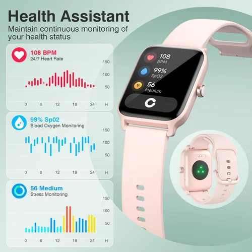 Vista 5 de 7 días de duración de la batería, reloj inteligente Bluetooth para mujer, compatible con teléfonos iOS y Android, reloj inteligente con rastreador