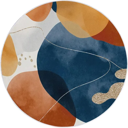 Vista 28 de Bath Mat Round Rug 2 ft, Boho Sun Line Mandala Washable Circular Rugs, Non Slip Absorbent Beige Circle Area Carpet for Kitchen Living Room Bedroom