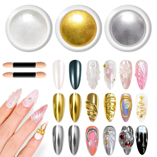 Vista 14 de Polvo de uñas cromado rojo – Polvo de uñas cromado de Navidad con purpurina verde brillante con efecto espejo mágico para decoración de uñas