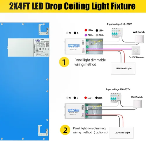 Vista 6 de Lámpara de techo LED de panel plano de 2 x 4, 7800 lúmenes, luz diurna súper brillante de 5000 K, 0-10 V regulable, certificación ETL, luz LED