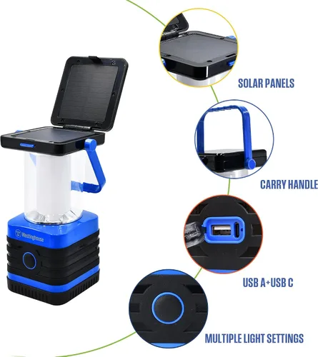 Vista 7 de Linterna solar recargable para campamento, linterna LED de 1000 lúmenes, 5 modos de iluminación, IPX4 resistente al agua para acampar y senderismo