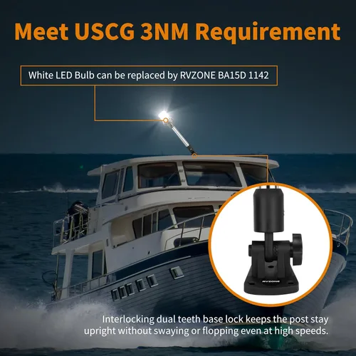 Vista 3 de RVZONE Luces de popa para barcos, 12 pulgadas 180° plegable luz de anclaje IP67 luces de navegación 360° luces LED blancas para barco para pontón