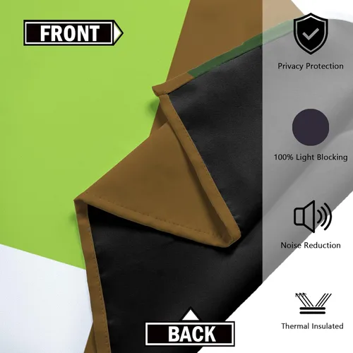 Vista 5 de Tyrot Avocado Green 100% Blackout Curtains for Bedroom 63 inch Long 2 Panels Set White Modern Abstract Geometric Black Out Curtains Insulated Room