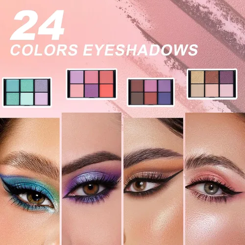 Vista 5 de Kit de maquillaje para niñas adolescentes, juego completo de cosméticos con paleta de sombras de ojos, lápiz labial, rubor, brillo de labios