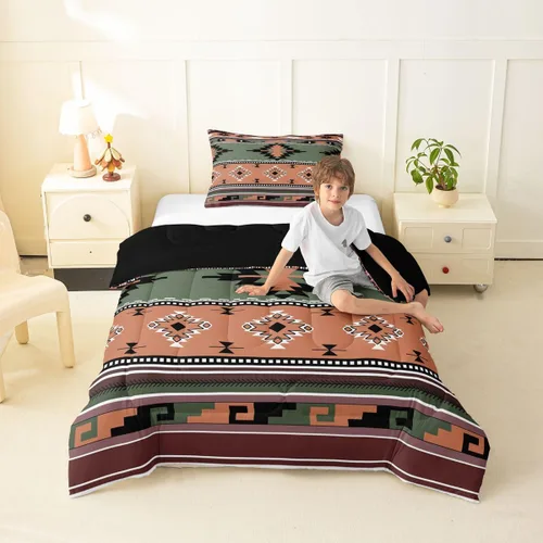 Vista 70 de Erosebridal - Juego de ropa de cama geométrica bohemia, juego de edredón occidental, edredón étnico tribal con flecha azteca, inserto de edredón