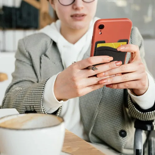 Vista 6 de Soporte para tarjetas de teléfono, billetera de cuero para teléfono, tarjetero para la parte posterior del teléfono, tarjetero para la parte