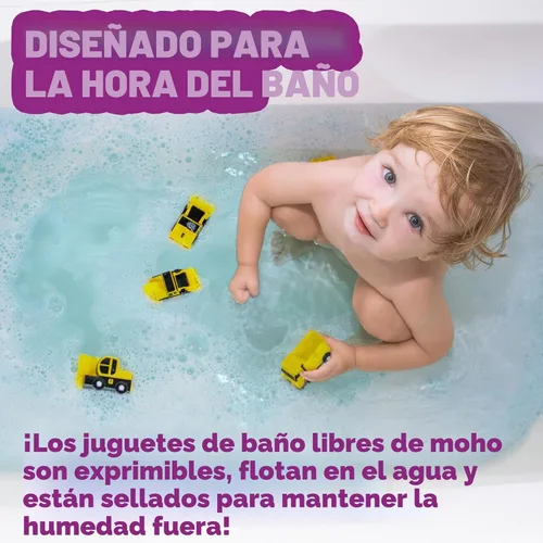 Vista 2 de Tub Works® Construction™ Trucks Mold Free Bath Toys, 6 Pack Sealed, No Hole Bath Toys Design Keeps Moisture Out Soft, Squeezable & Float on