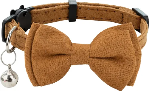 Vista 6 de Collar de gato con pajarita de campana Breakaway Kitten Small Pet Safety Solid Wedding Basic Pure Color Suede Soft Adjustable Sailor Bow - [1