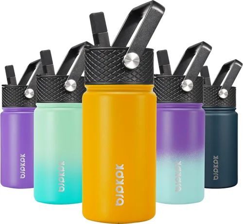 Vista 59 de BJPKPK Botella de agua con tapa con pajilla, botella de agua aislada de 15 onzas, botellas de agua de metal de acero inoxidable, termo reutilizable