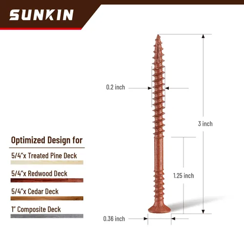 Vista 6 de SUNKIN 72 tornillos de cubierta, tornillos de madera exteriores, hilos de tablones antideformación, #10 x 3, broca magnética T25 incluida