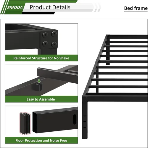 Vista 5 de EMODA 14 Inch Twin XL Bed Frames No Box Spring Needed, Heavy Duty XL Twin Metal Platform Bed Frame, Noise Free, Easy Assembly, Black