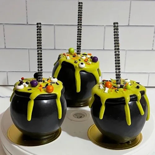 Vista 7 de 32 PIEZAS de Palitos de Manzana de Caramelo Brillantes de Bambú, Brochetas de Punta de Madera con Envoltura de Malla de Diamantes y Pedrería