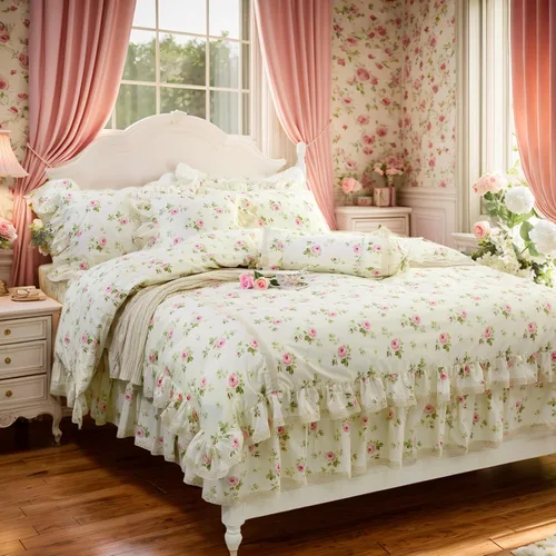 Vista 32 de FADFAY Juego de funda de edredón con estampado floral de roseta, juego de ropa de cama de encaje con volantes para niñas, 3 piezas, tamaño individual
