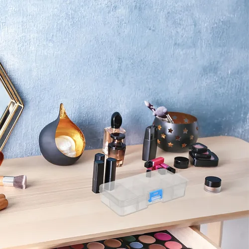 Vista 4 de Healifty Caja de herramientas de arte de uñas, organizador de plástico con tapa de 8 compartimentos, mini estuche de almacenamiento de manicura