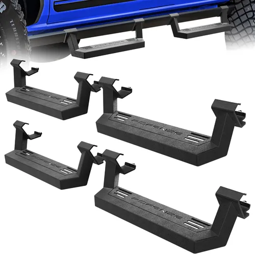 Vista 12 de Crew Cab - Estribos compatibles con Jeep Wrangler JK 2007-2018, solo 2 puertas, dos escalones, barras Nerf de acero resistente de carbono negro