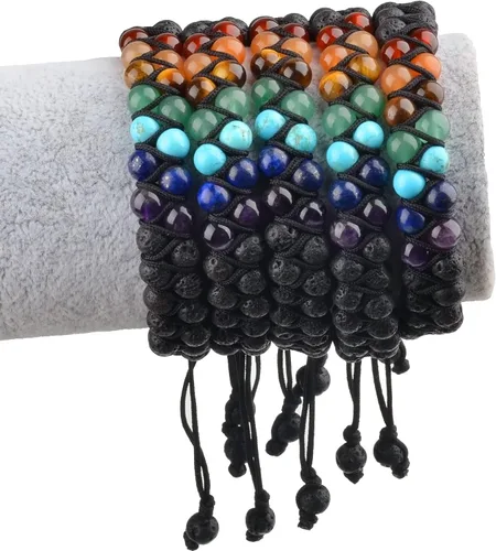Vista 3 de MASSIVE BEADS Natural Chakra Healing Power Crystals Macrame Bracelet Yoga Double Layer Stone Beads Gemstone Meditation Relax Anxiety Bangle for