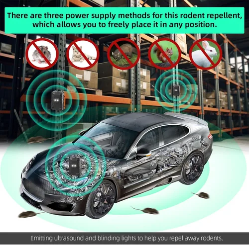 Vista 4 de Rodent Repellent for Car Engine, Ultrasonic Mouse Repellent Battery Powered Rat Repellent for Car Rat Deterrent Under Hood with Flashing Lights,Keep