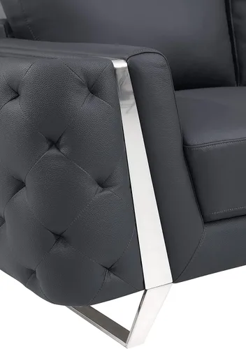 Vista 119 de Blackjack Furniture Reggio Collection - Sofás de cuero italiano de grano completo para sala de estar con marco de madera brasileña y acero Blanco