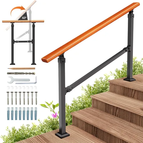 Vista 10 de Kit de pasamanos de escalera al aire libre UOKRR, pasamanos de hierro con grano de madera para interior, se adapta a 1-2 escalones