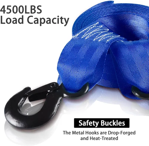 Vista 2 de Correa de cabrestante de remolque con gancho, correa de cabrestante de barco resistente de 1.5 pulgadas y 16 pies con 4500 libras de resistencia a
