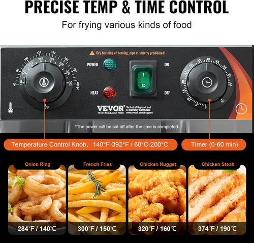 Vista 4 de VEVOR Freidora Profunda Comercial, Freidora Eléctrica de Encimera de 1500W con Cesta, Freidora de Acero Inoxidable de 11.6Qt / 11L de Aceite Único
