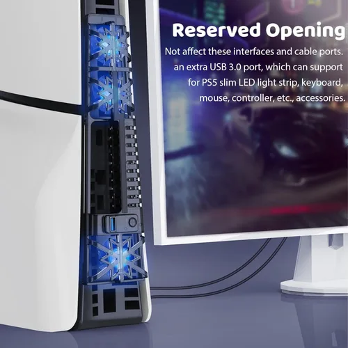 Vista 8 de Ventilador de refrigeración para PS5 Slim DOBEWINGDELOU Accesorios de refrigeración horizontal eficiente para PS5 Slim Disc y edición digital