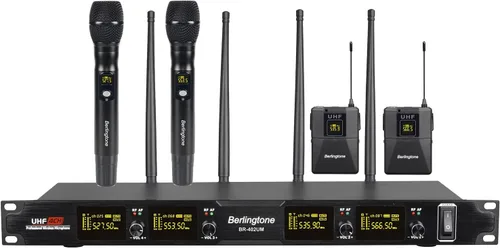 Vista 8 de Sistema de micrófono inalámbrico profesional, juego de micrófono inalámbrico UHF de 4 canales con 2 micrófonos de mano, 2 micrófonos